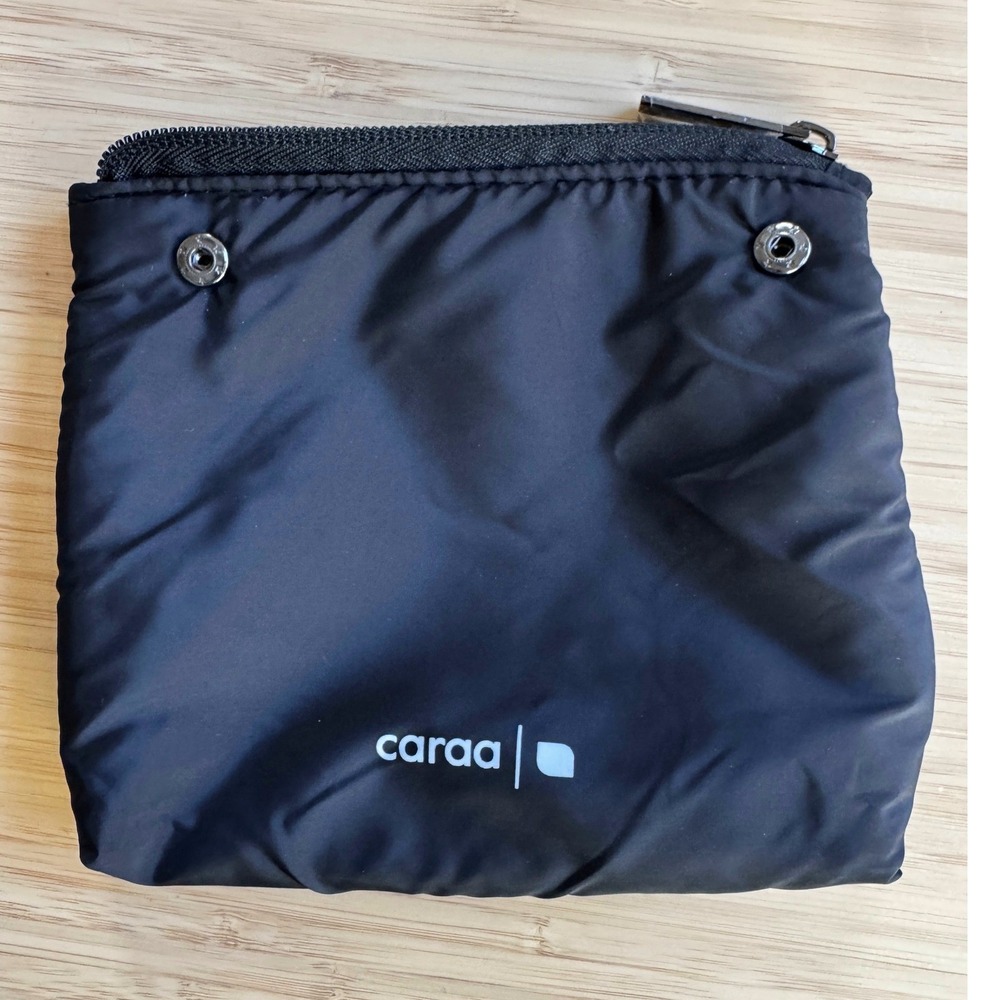 Caraa Zip Pouch Organizer Insert Black Nylon Mesh Snap Travel Bag